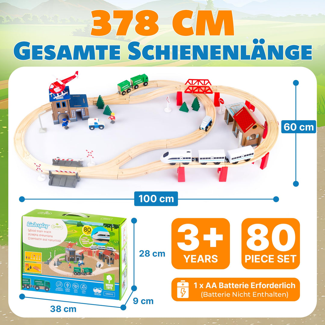 Holzeisenbahn Set 80 Teile elektrisch mit Polizeistation 378 cm - Bild 8