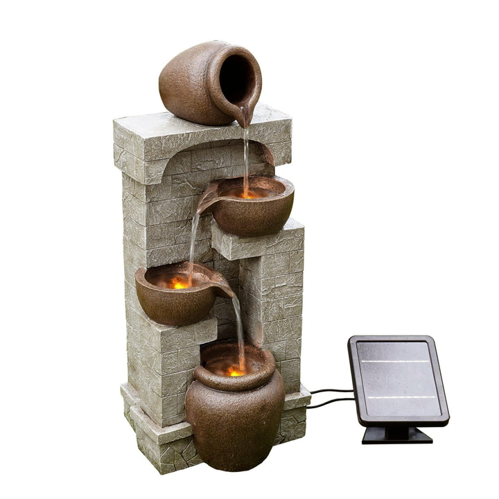 Solarbrunnen 4-stufig Polyresin mit LED &amp; Akku-Backup 72 cm - Bild 4