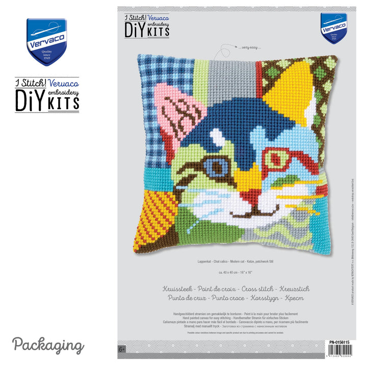 Kreuzstich Stickset Kissen Katze Patchwork 40x40 cm Anfänger - Bild 3