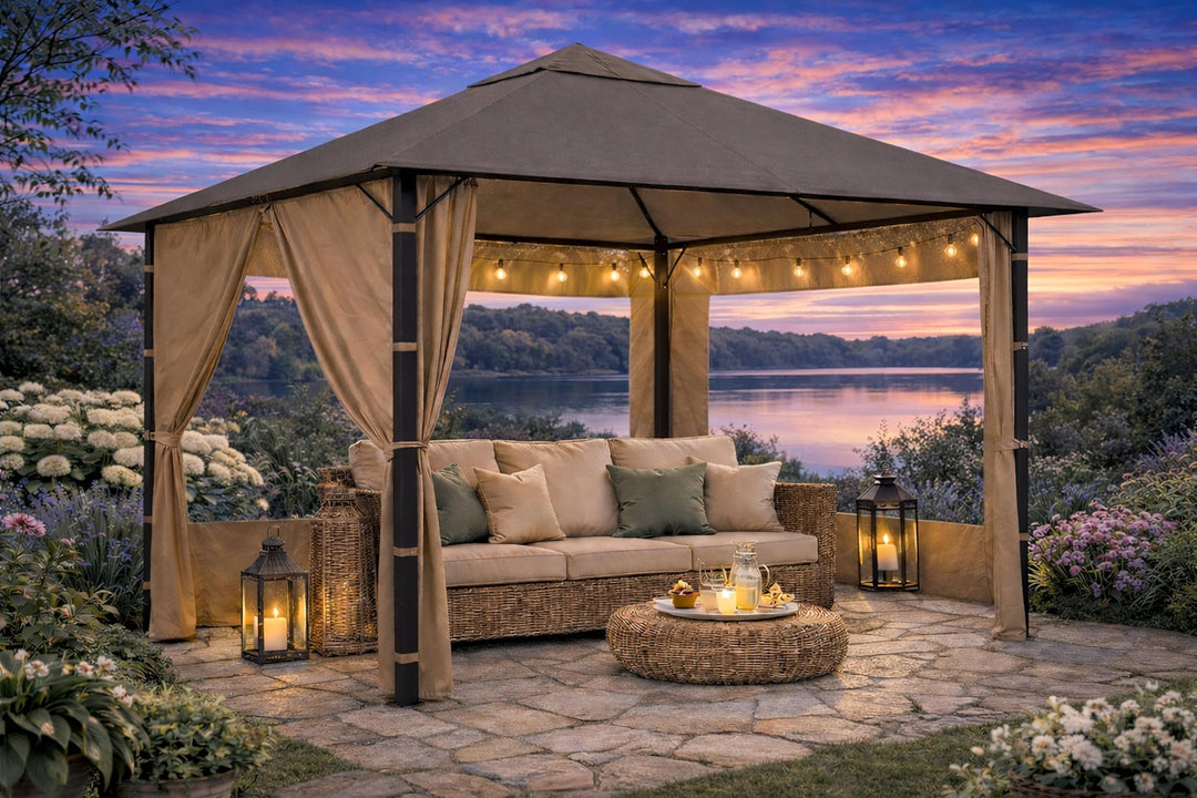 Pavillon Ersatzdach 3x3m Polyester wasserabweisend Taupe - Bild 6