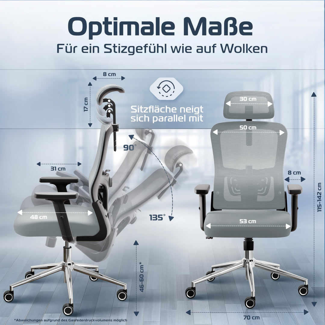 Bürostuhl Ergonomisch Mesh 150 kg bis 190 cm mit Lordosenstütze - Bild 2