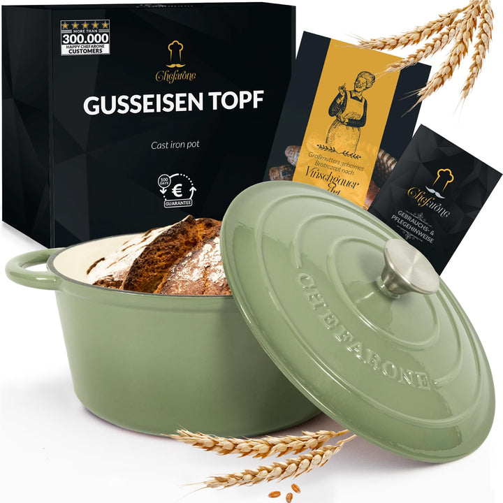 Gusseisen Cocotte emailliert 26 cm 4,7 L backofengeeignet Grün