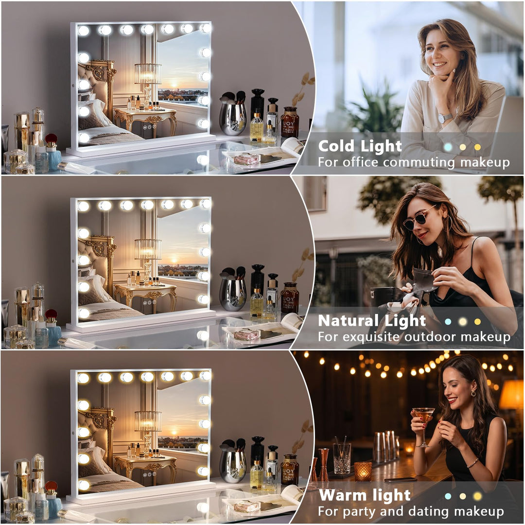Schminkspiegel mit Beleuchtung 15 LED 58x46cm Wand &amp; Tisch - Bild 2