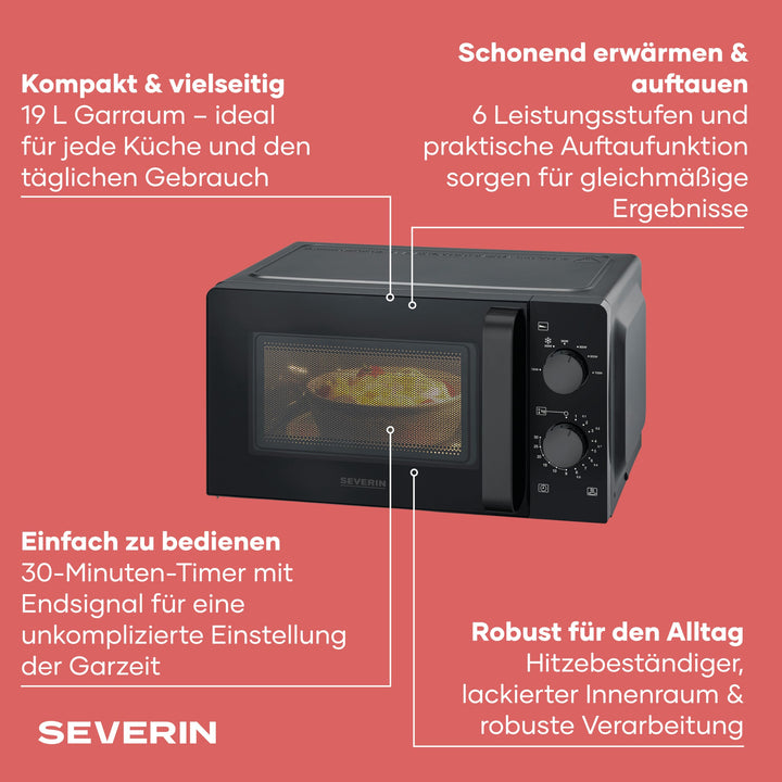 Mikrowelle Solo 700W 19L Drehteller 6 Leistungsstufen schwarz - Bild 3