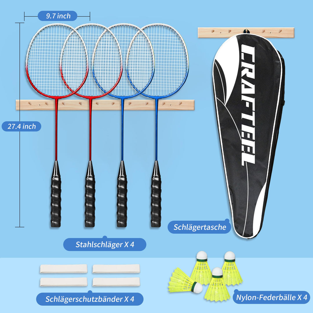 Badminton Set 4 Schläger mit Federbällen und Tragetasche - Bild 6