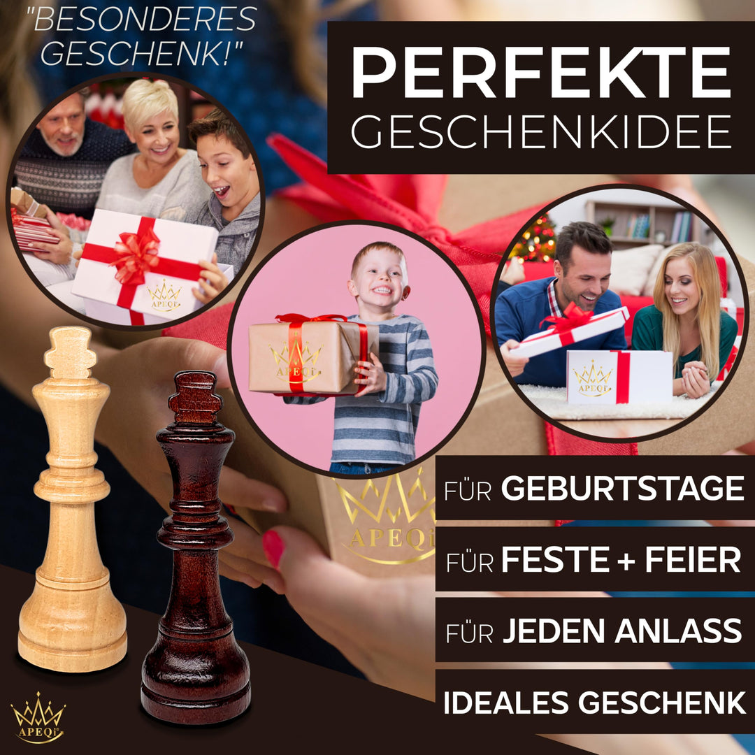 Schachspiel Holz Deluxe klappbar 54x54cm mit 32 Figuren - Bild 9