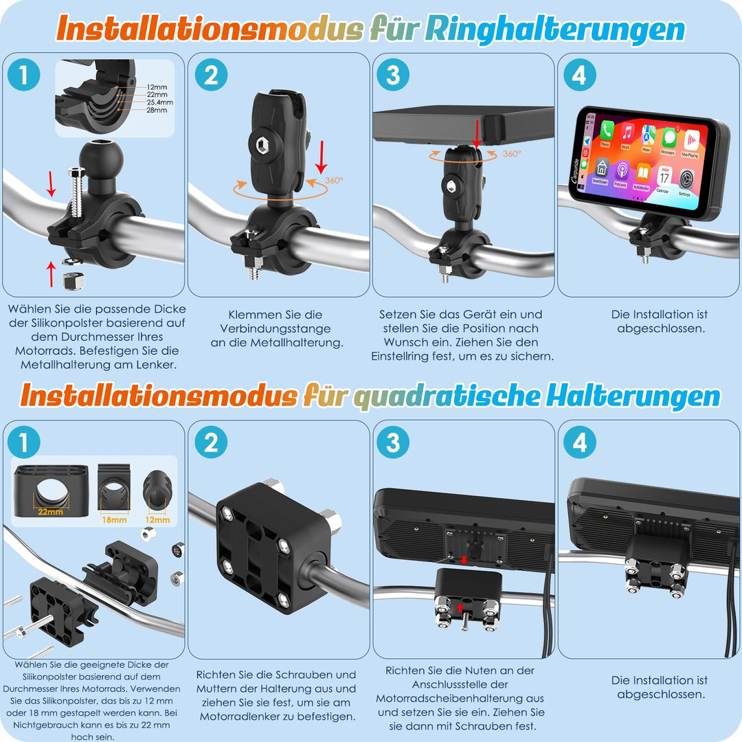 Motorrad-Navi 6,3 Zoll HD IPS Wireless CarPlay Android Auto IP67 - Bild 4