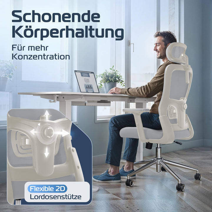 Bürostuhl Ergonomisch Mesh 135° Wippmechanik bis 190 cm - Bild 5