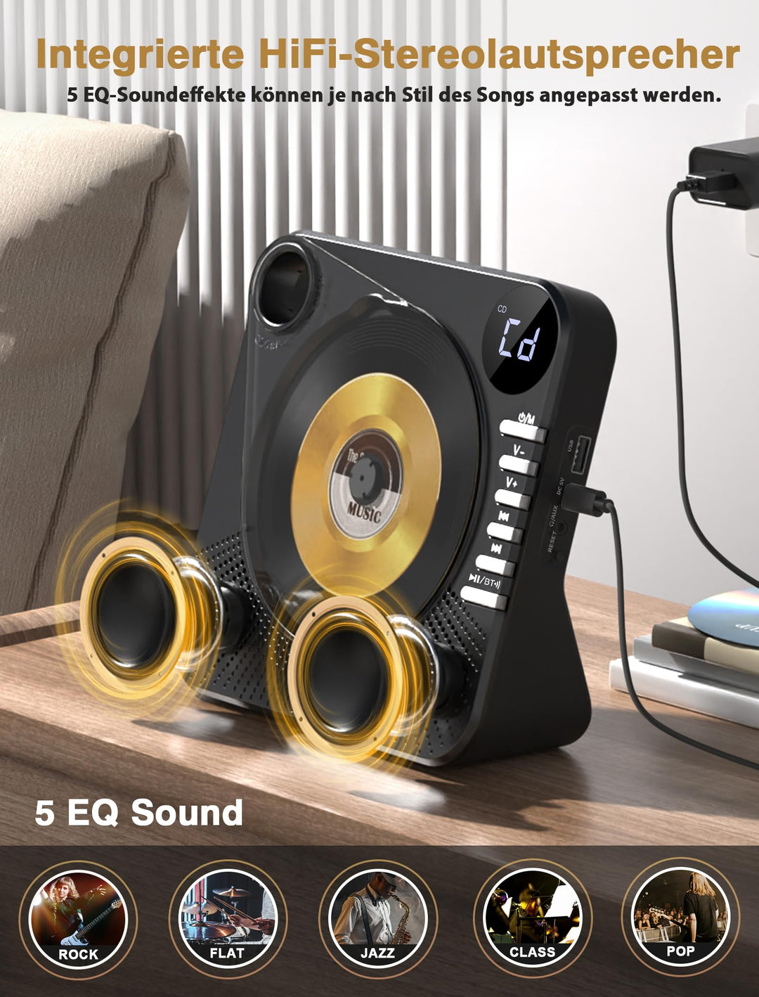 CD Player mit Bluetooth 5.1 und Dual-Lautsprecher, 5 EQ-Modi - Bild 7