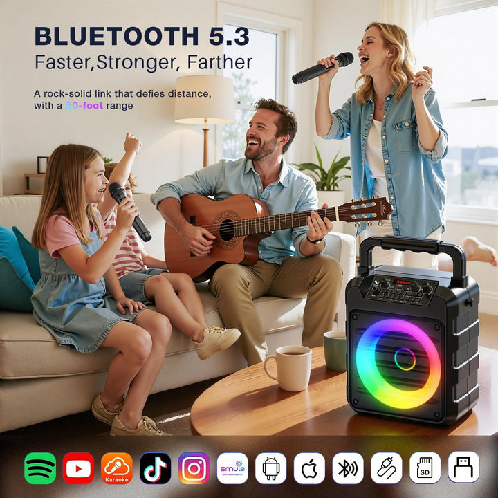 Karaoke-Set 20W Bluetooth mit 2 UHF-Funkmikrofonen und LED-Licht - Bild 7