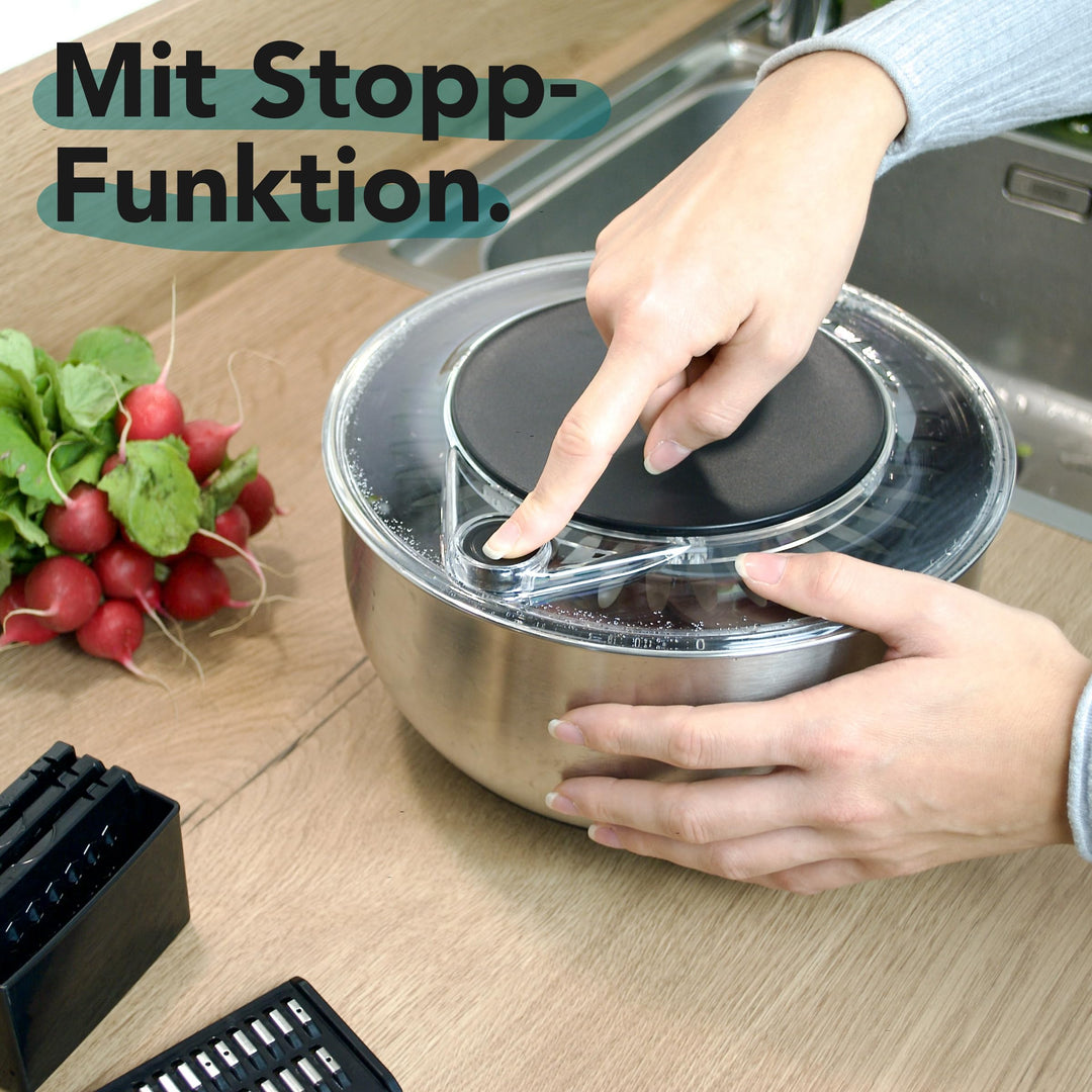 Salatschleuder Edelstahl 4,5 L mit Gemüsehobel 5 Klingen - Bild 7