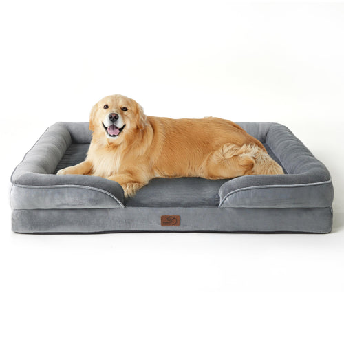 Orthopädisches Hundebett mit Sofarand 122x89cm Flanell Grau