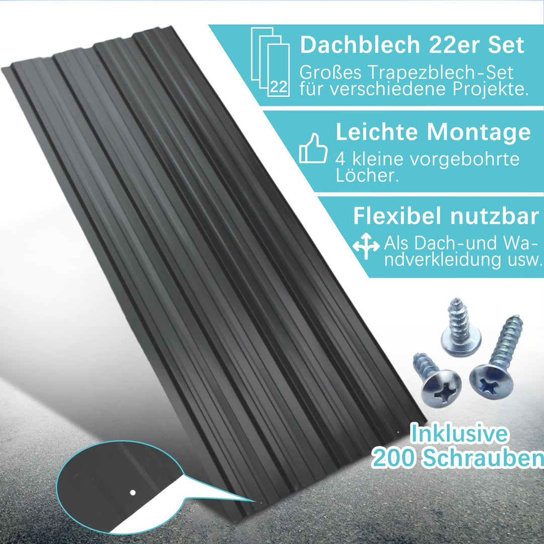 Trapezblech Dachblech Stahl schwarz 22er Set 10,12m² mit Schrauben - Bild 3