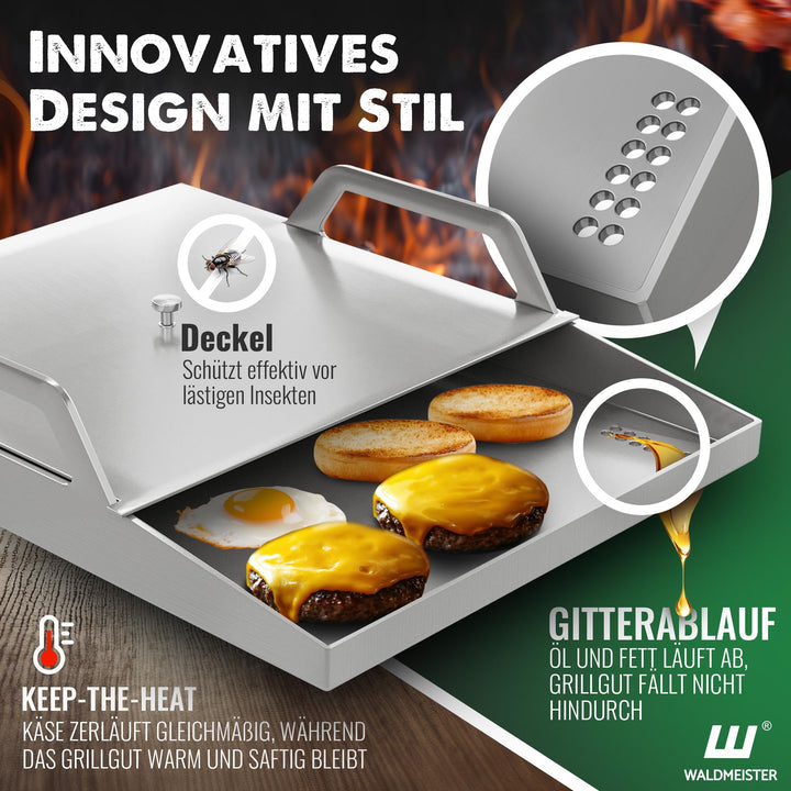 Plancha Grillplatte Edelstahl 40x30 cm mit Deckel und 2 Spachteln - Bild 5