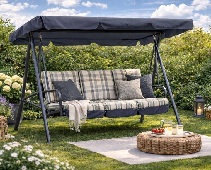 Hollywoodschaukel Ersatzdach 210x145 cm Grau Polyester UV50 3-Sitzer - Bild 3