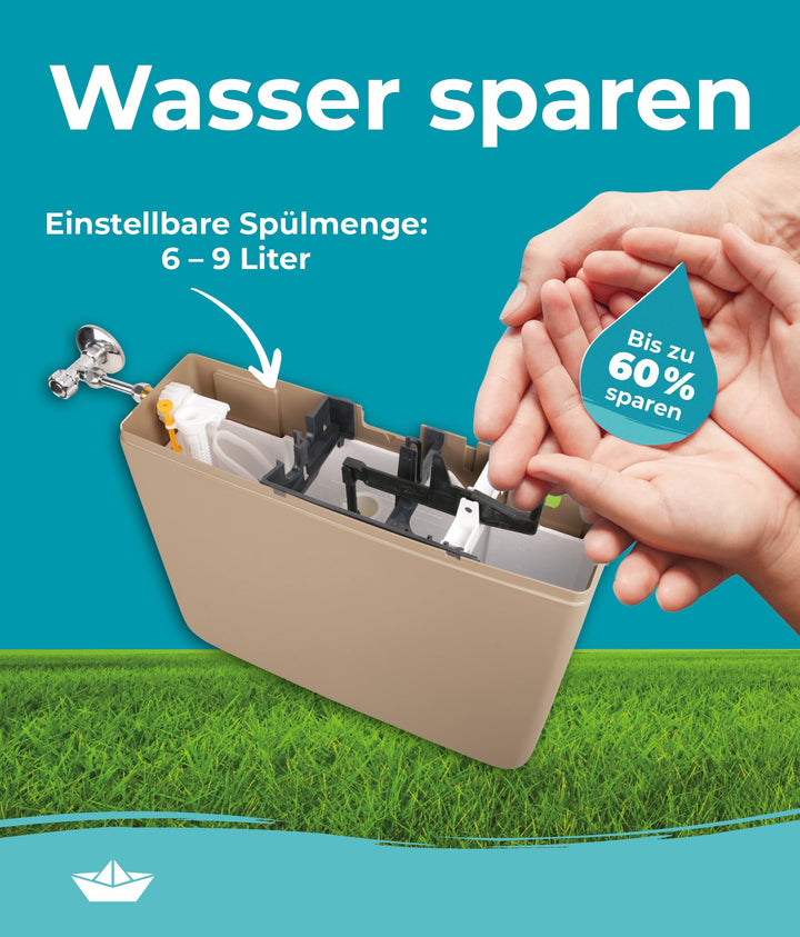 Aufputz-Spülkasten WC schmal 6–9 Liter Start-Stopp Beige-Bahamabeige - Bild 3