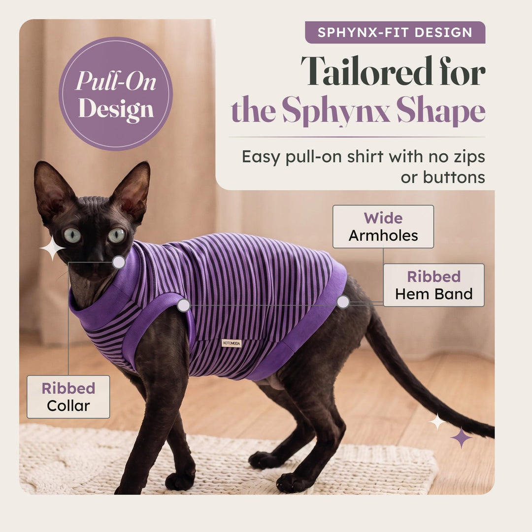 Katzen-T-Shirt Baumwolle Lila-Schwarz gestreift für Haarloskatzen Grösse S - Bild 3