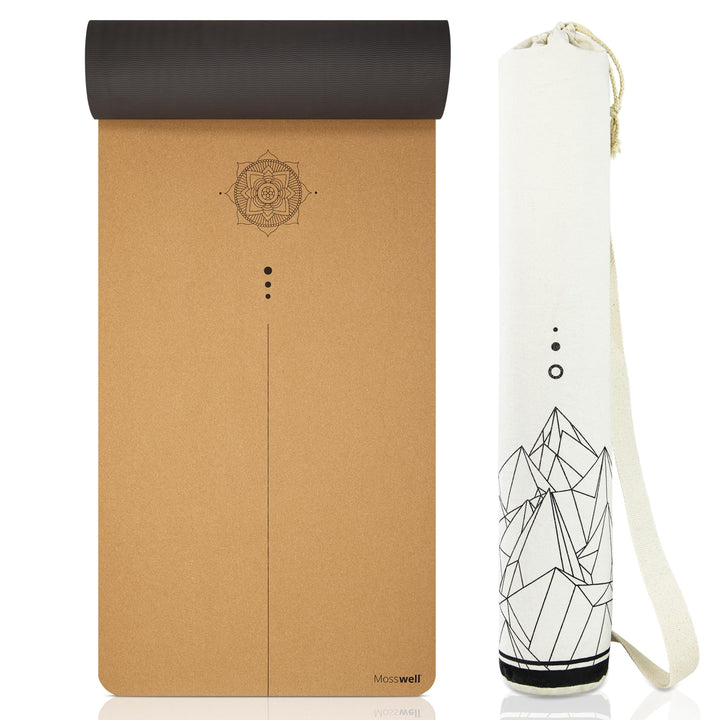 Yogamatte Kork 4mm mit Hilfslinien, Pilatesmatte inkl. Tasche