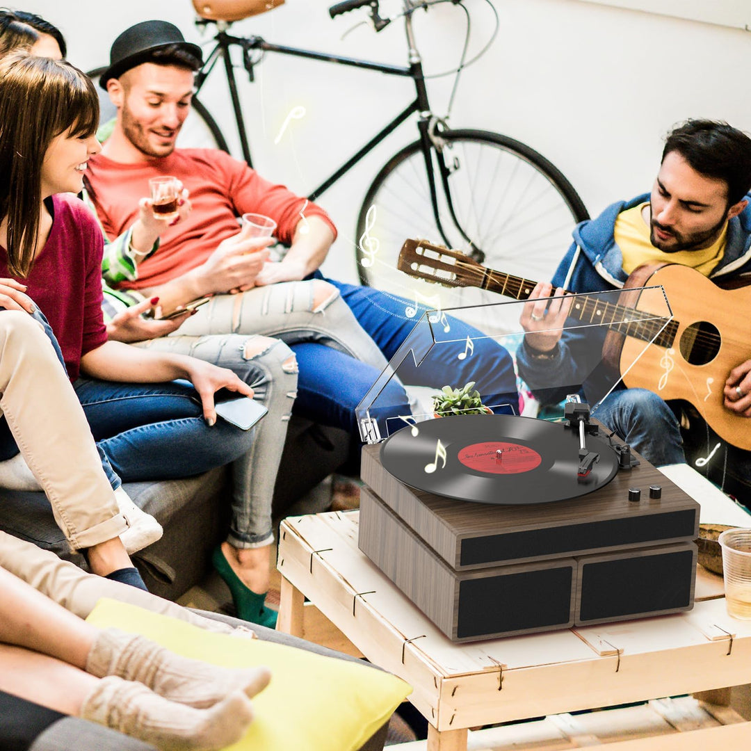 Plattenspieler Holz mit Stereo-Lautsprechern, Bluetooth &amp; Riemenantrieb