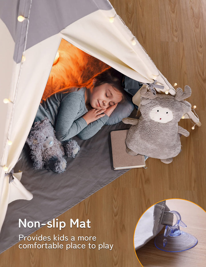 Tipi Zelt Kinder Baumwolle mit Matte und Lichterkette 120x120x155 cm - Bild 7
