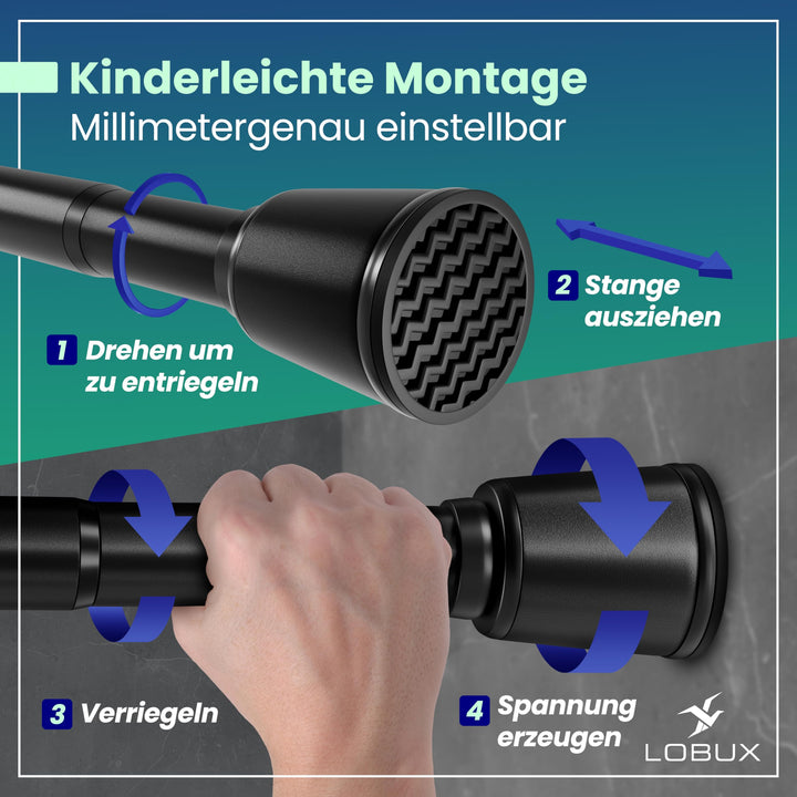 Teleskopstange ohne Bohren Schwarz 260-350cm Ø32mm Karbonstahl - Bild 6