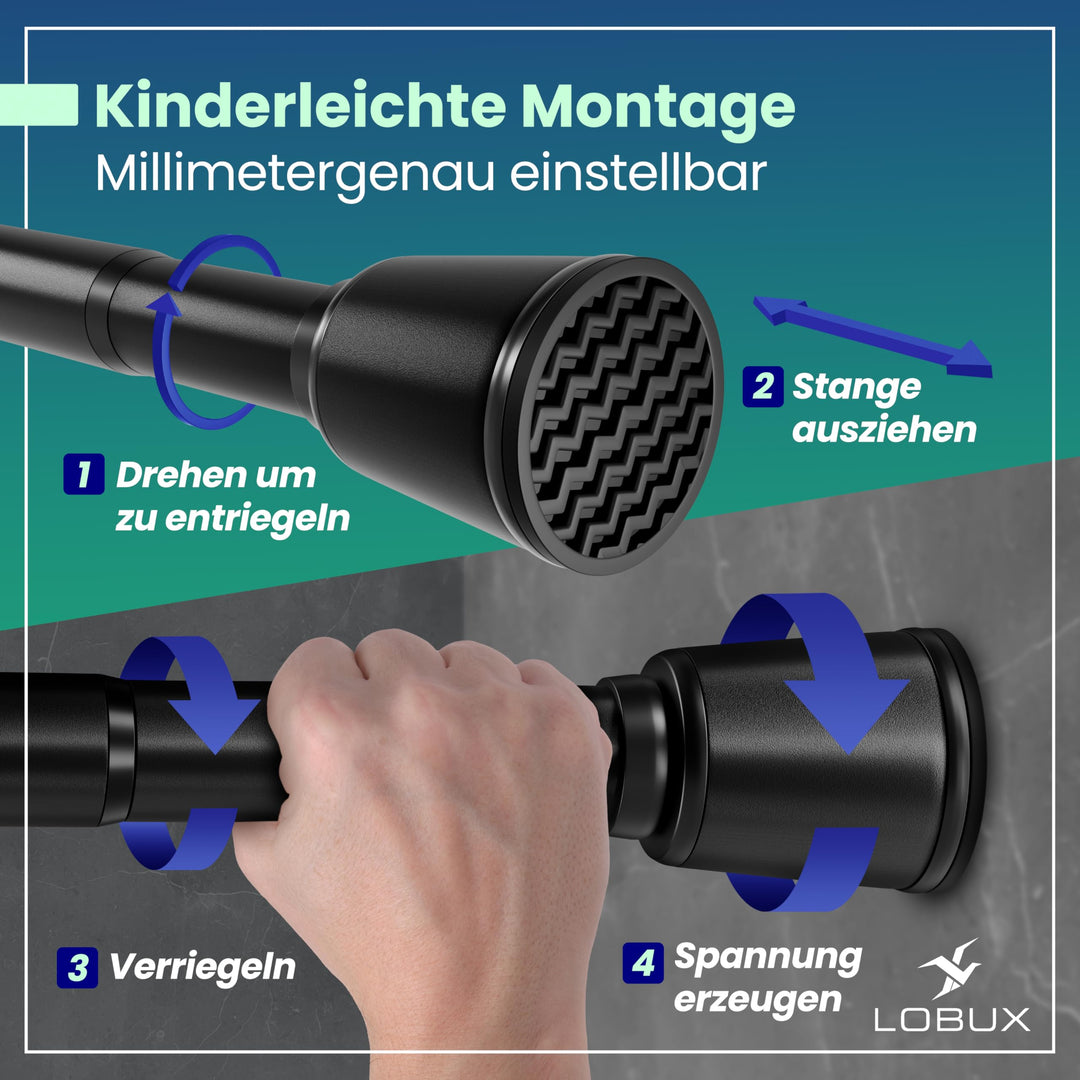 Teleskopstange ohne Bohren schwarz 110–250 cm Ø 32 mm Karbonstahl - Bild 6