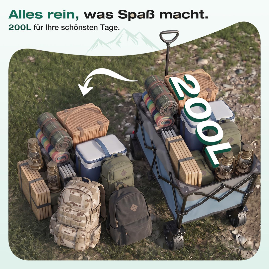 Bollerwagen faltbar XXL 200L 200kg All-Terrain Gelaenderaeder - Bild 5