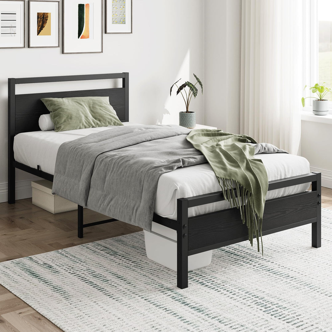 Metallbett Einzelbett 90x200 mit Kopfteil Stahl Schwarz