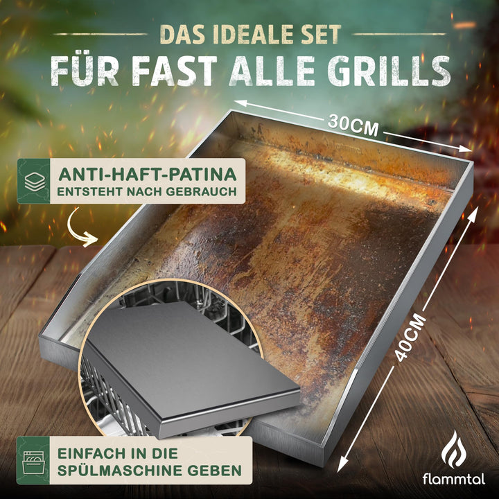 Plancha Grillplatte Edelstahl 4mm 40x30cm mit Grillspachteln - Bild 5