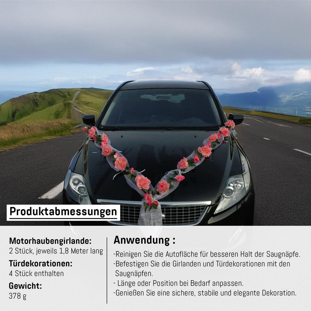 Hochzeit Autoschmuck Rosen-Orchideen-Girlande Rosa 2er-Set - Bild 6