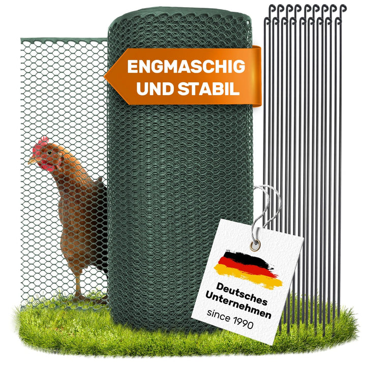 Hühnerzaun 25m x 120cm engmaschig mit 21 Stäben &amp; UV-Schutz