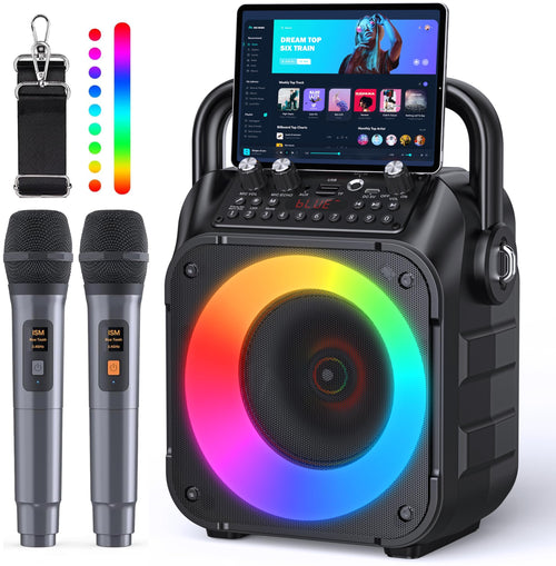Karaoke-Maschine mit 2 Mikrofonen Bluetooth 5.0 LED Party-Lautsprecher