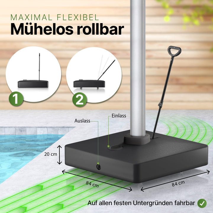 Sonnenschirmständer rollbar befüllbar 162 kg für Ampelschirme 84x84cm - Bild 2