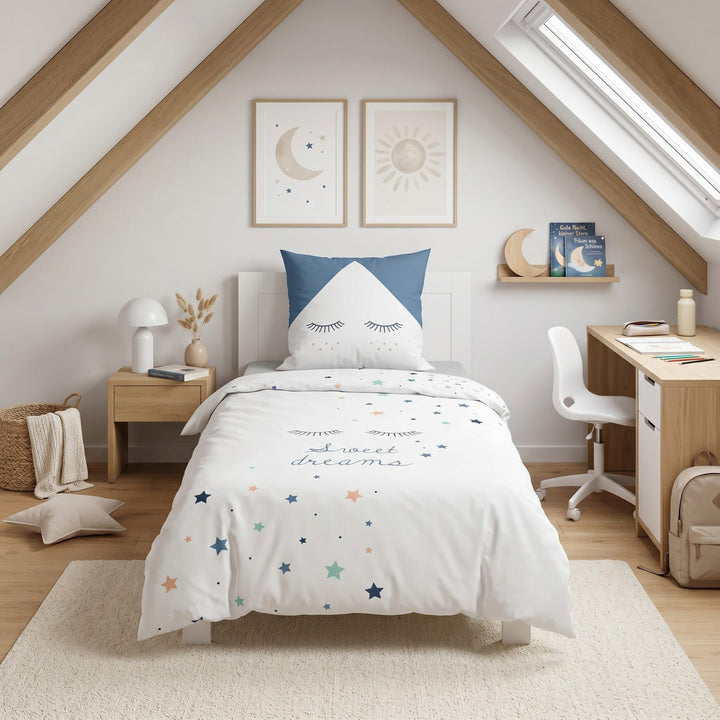 Kinderbettwäsche Mädchen 135x200 Baumwolle Wendebettwäsche Sterne