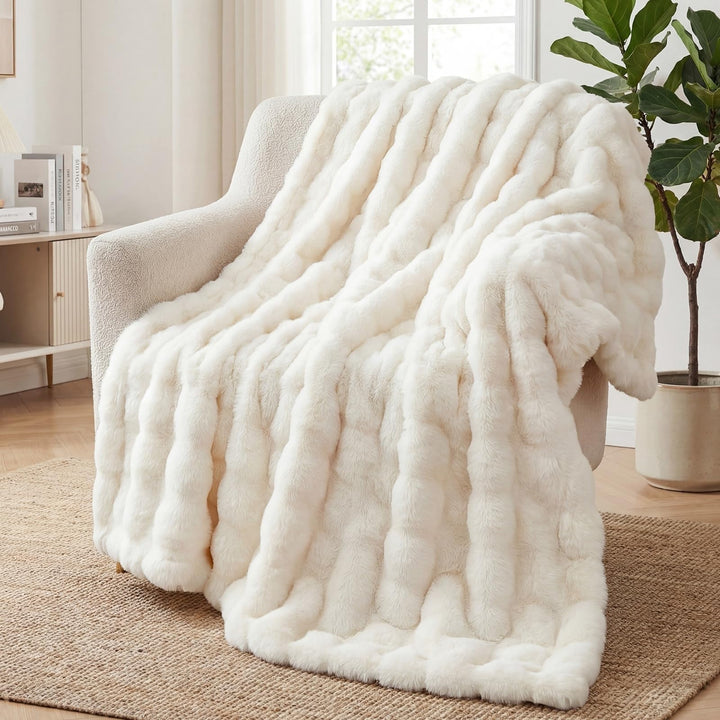 Kuscheldecke Plüsch Flanell 1000 g/m² weiss 180x230 cm für Sofa