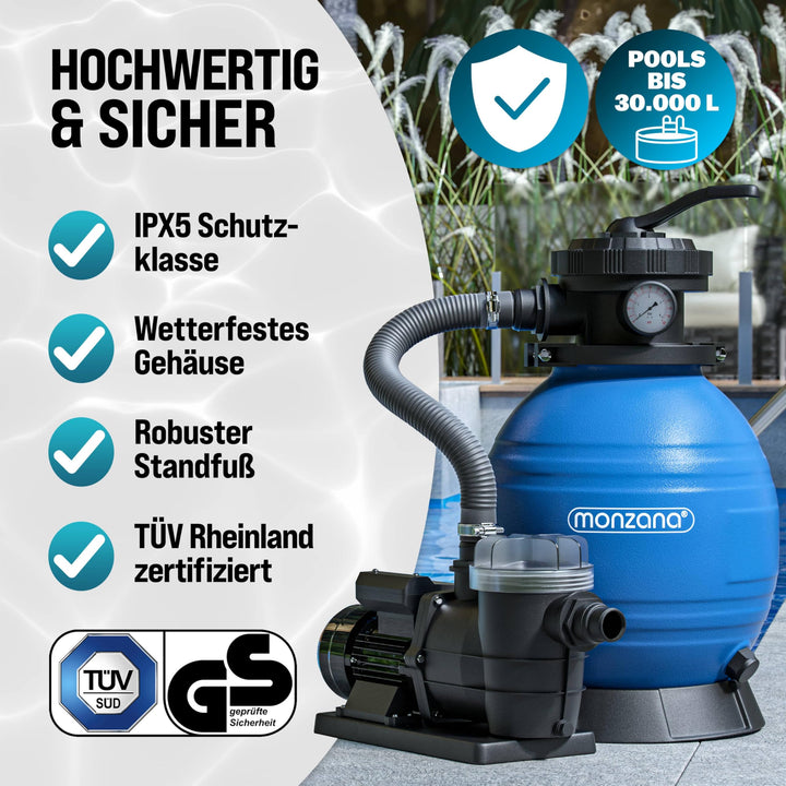 Sandfilteranlage 9600 L/h für Pools bis 30.000 L mit Druckanzeige - Bild 4