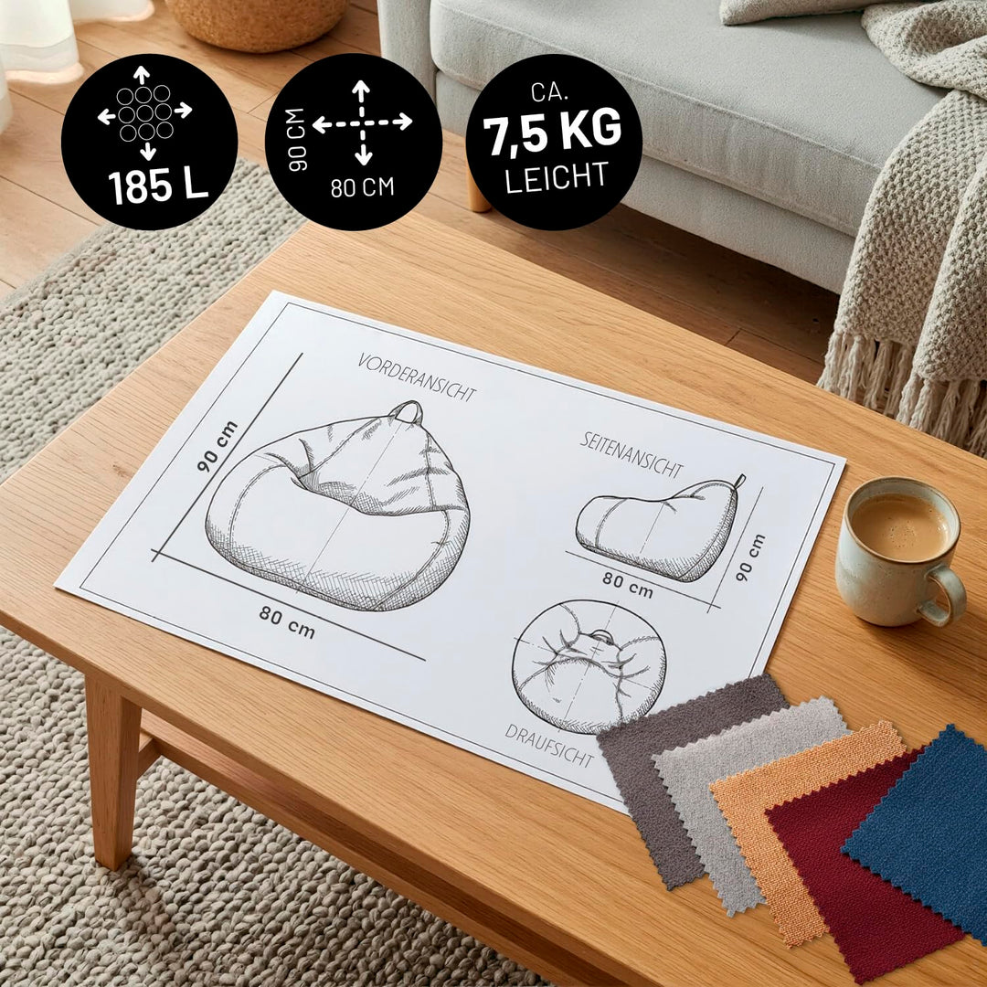 Sitzsack Indoor EPS-Füllung 80x90x50cm 185L für Kinder &amp; Erwachsene - Bild 3