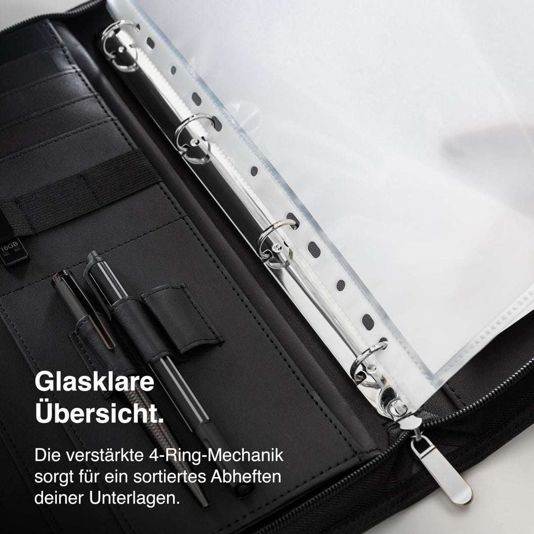 Schreibmappe A4 Kunstleder mit Ringbuch &amp; Reissverschluss, Türkis - Bild 7