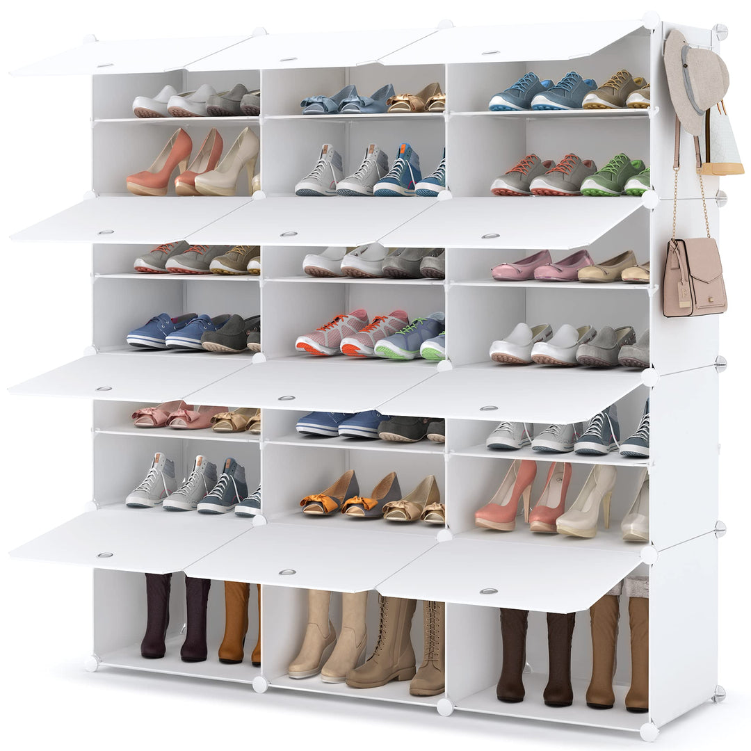 Schuhregal 7 Ebenen für 42 Paar Schuhe Weiss Kunststoff-Metall