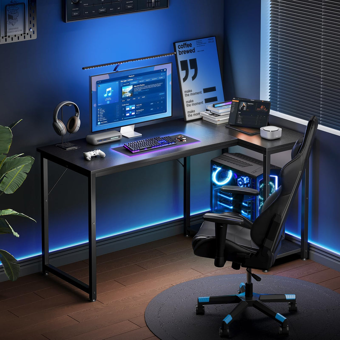 Gaming Tisch L-Form mit Regal 120x70 cm Schwarz für PC-Setup - Bild 2
