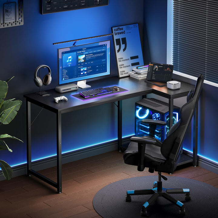 Gaming Tisch L-Form mit Regal 120x70 cm Schwarz für PC-Setup - Bild 2