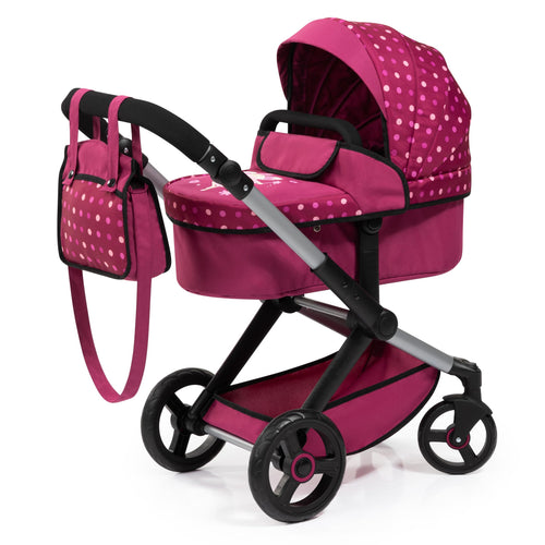 Puppenwagen mit Joggerfunktion höhenverstellbar bordeaux für Puppen bis 46 cm