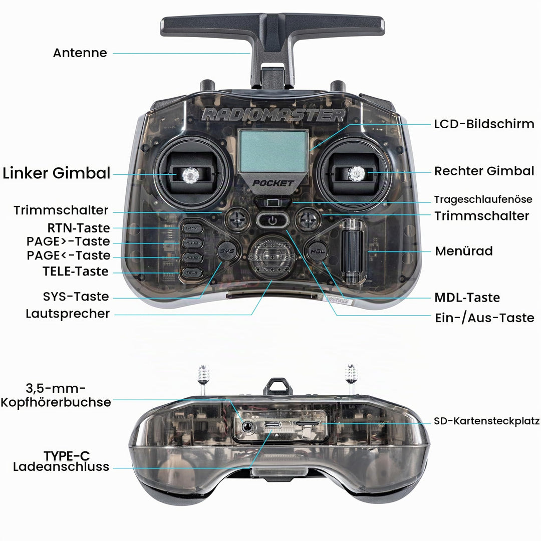 RC Fernsteuerung ELRS 2.4GHz Hall-Gimbal 16-Kanal für FPV-Drohnen - Bild 8
