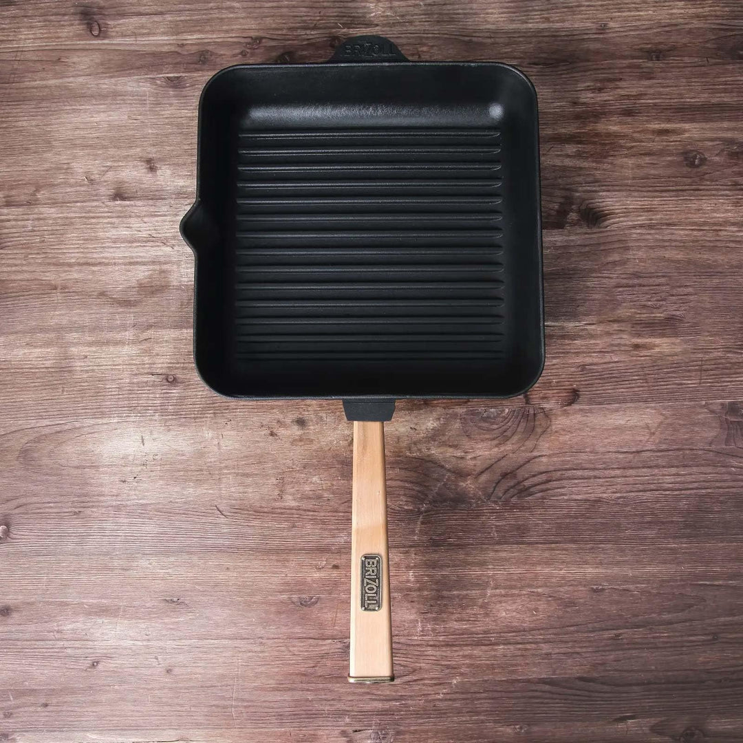 Gusseisen-Grillpfanne quadratisch 28x28 cm mit abnehmbarem Griff Induktion - Bild 3