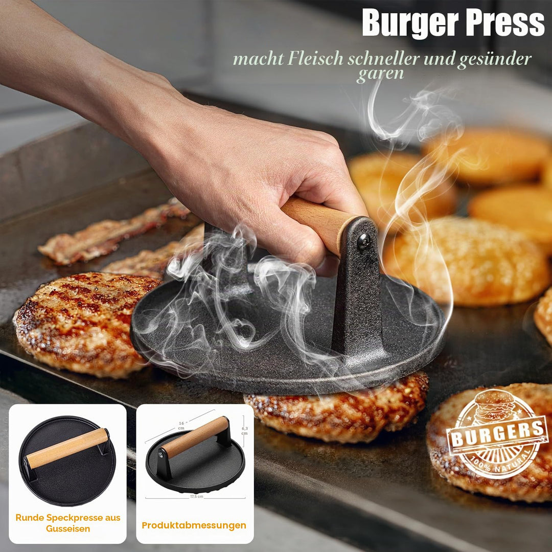 Grillbesteck Set 27-tlg Edelstahl Plancha BBQ mit Burgerpresse - Bild 2
