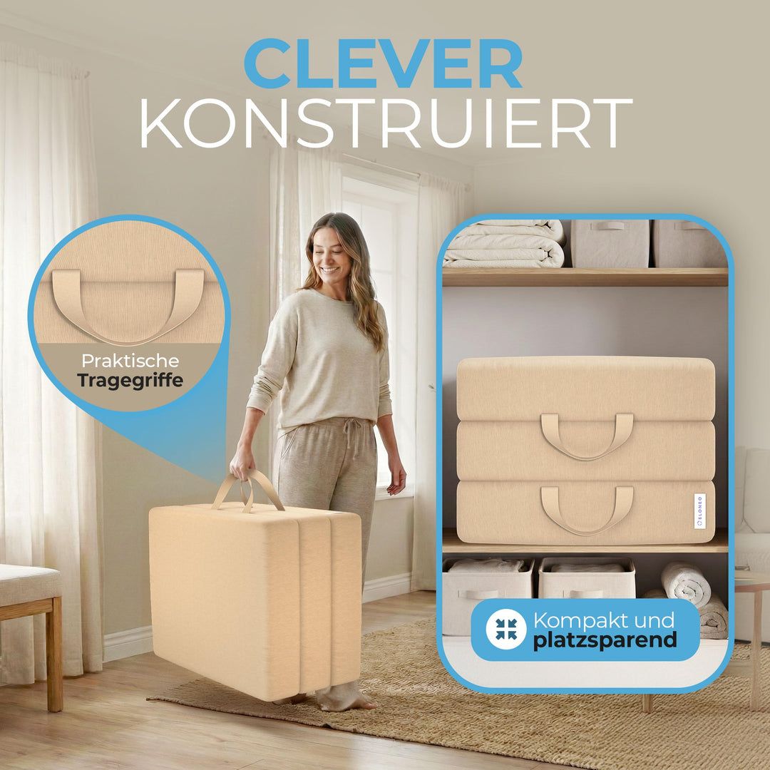 Klappmatratze Schaumstoff 15 cm dick faltbar 75x195 cm Creme - Bild 4