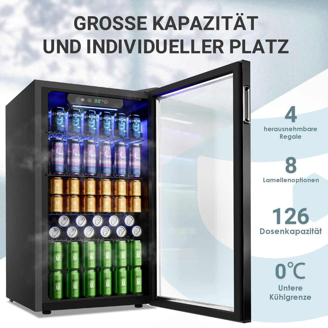 Getränkekühlschrank 90L Glastür Schwarz 126 Dosen Kompressor - Bild 2