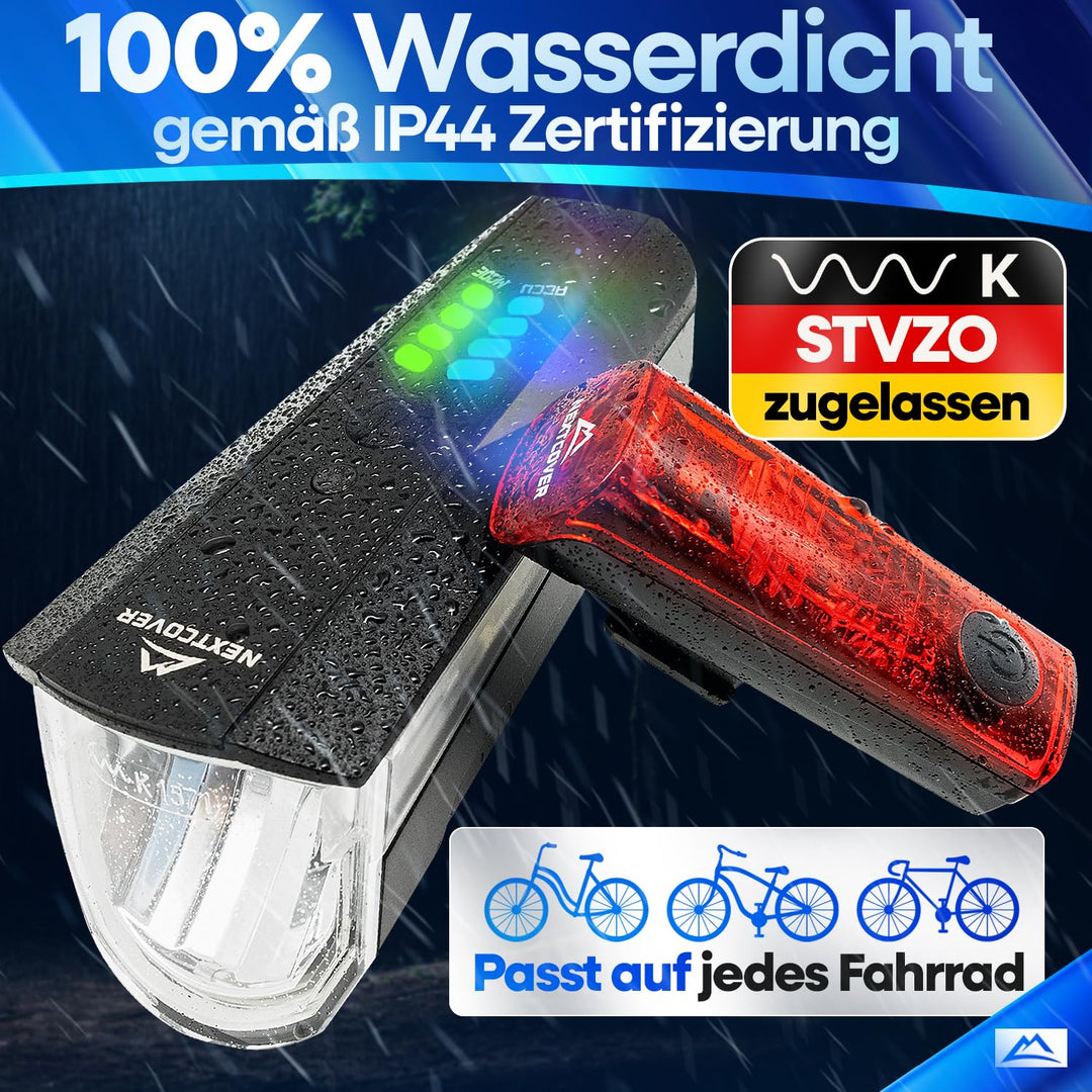 Fahrradlicht Set LED 80 Lux mit Automatik-Sensor StVZO 11h Akku - Bild 4