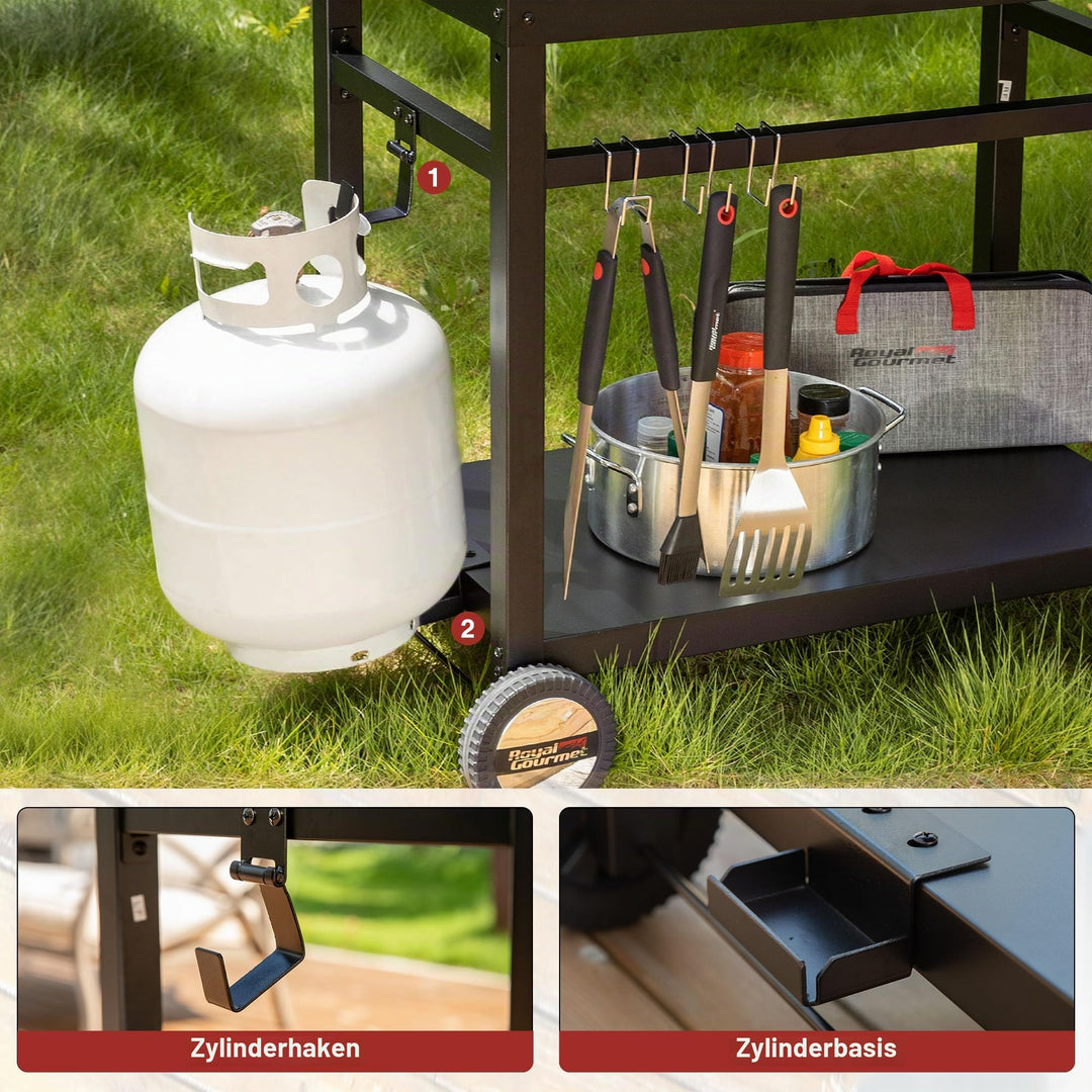 Outdoor Grillwagen mit Arbeitsplatte 85x50 cm, Stahlrohr schwarz - Bild 5