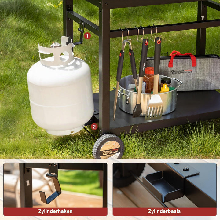 Outdoor Grillwagen mit Arbeitsplatte 85x50 cm, Stahlrohr schwarz - Bild 5